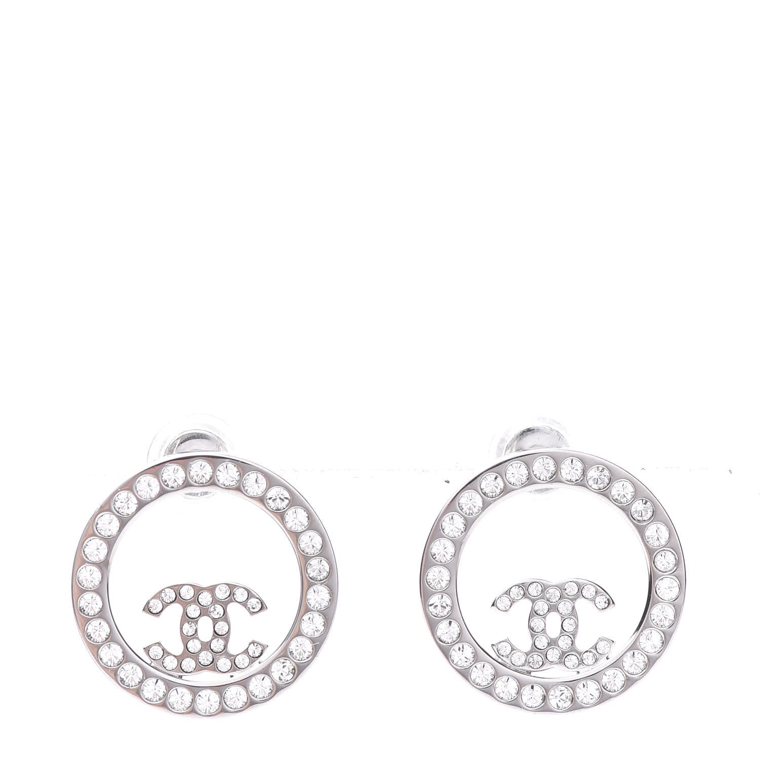 Chanel Crystal CC Round Earrings Silver 1 of 5