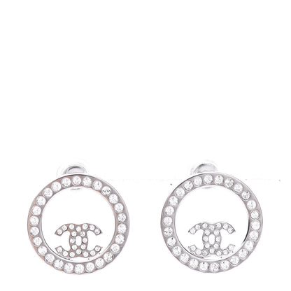 Chanel Crystal CC Round Earrings Silver 1 of 5