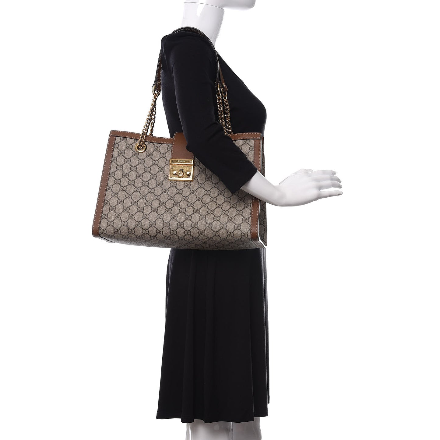 GG Supreme Monogram Medium Padlock Tote Beige Cuir