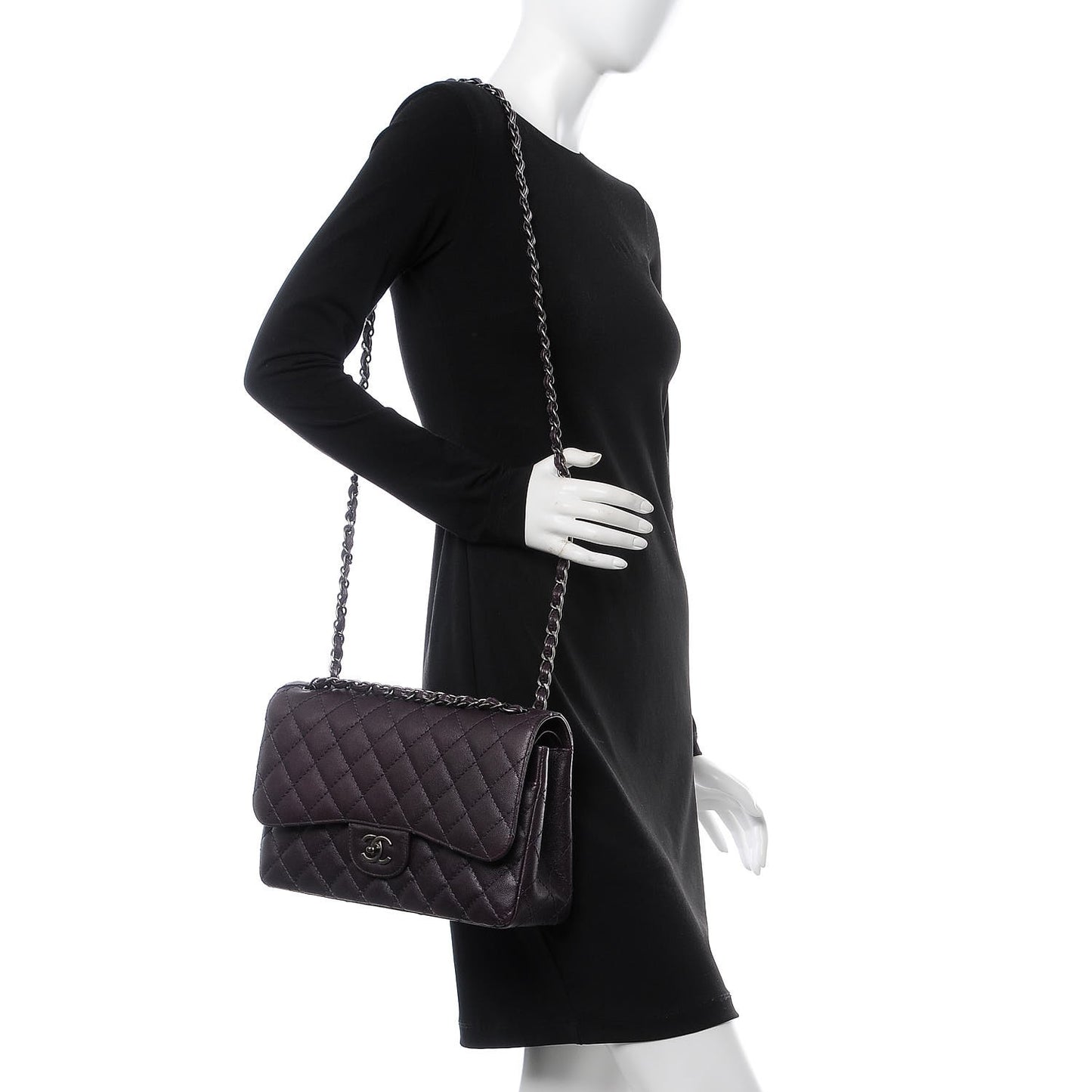 Caviar Quilted Jumbo Double Flap Dark Purple