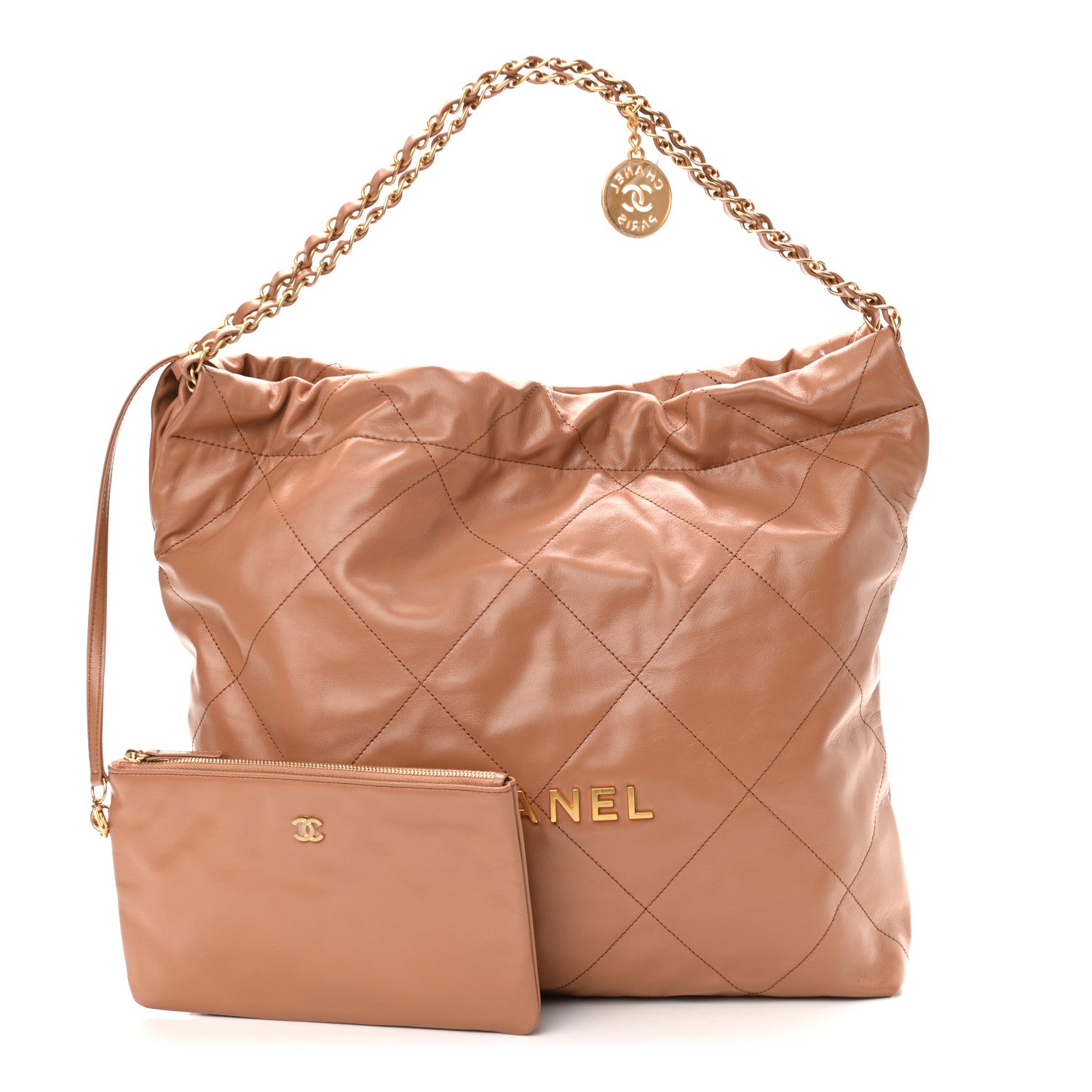 Chanel Shiny Calfskin Quilted Chanel 22 Camel 1 of 11