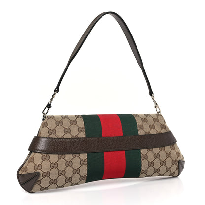 Gucci Monogram Textured Dollar Calfskin Heavy Grosgrain Web Medium Maxi Horsebit Chain Shoulder Bag Beige Ebony New Acero 3 of 8