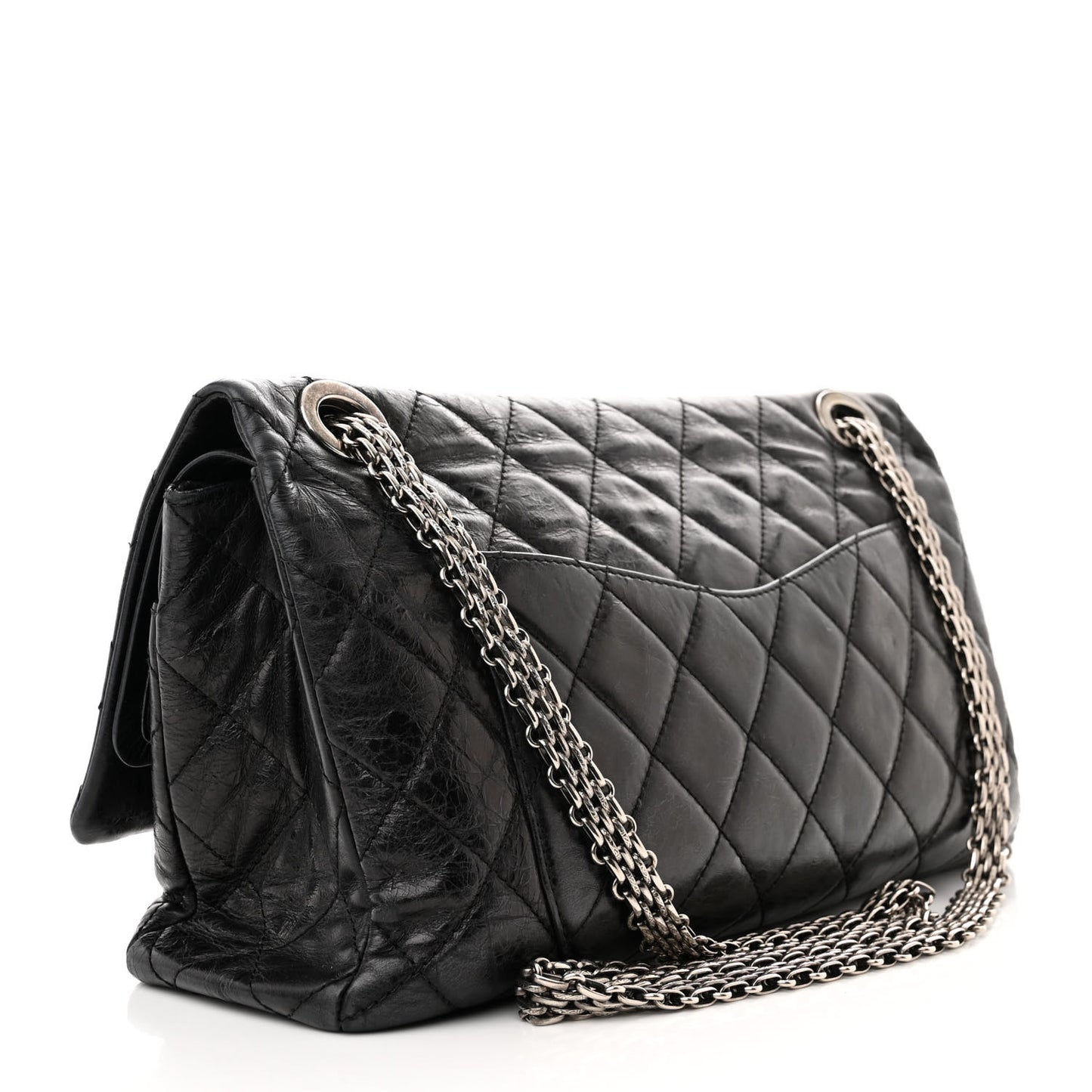 Metallic Aged Calfskin Quilted 2.55 Reissue 228 Flap Black
