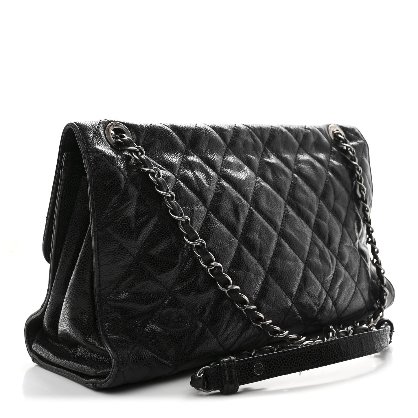 Crumpled Grained Calfskin Jumbo CC Crave Flap Black