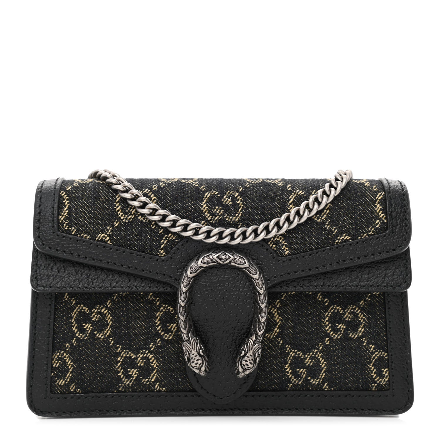 Gucci Jacquard Black Denim GG Monogram Super Mini Dionysus Shoulder Bag Black Ivory 1 of 10