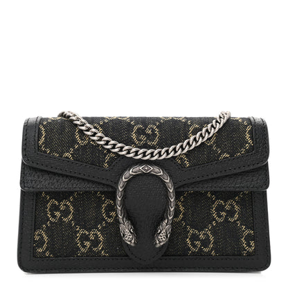 Gucci Jacquard Black Denim GG Monogram Super Mini Dionysus Shoulder Bag Black Ivory 1 of 10