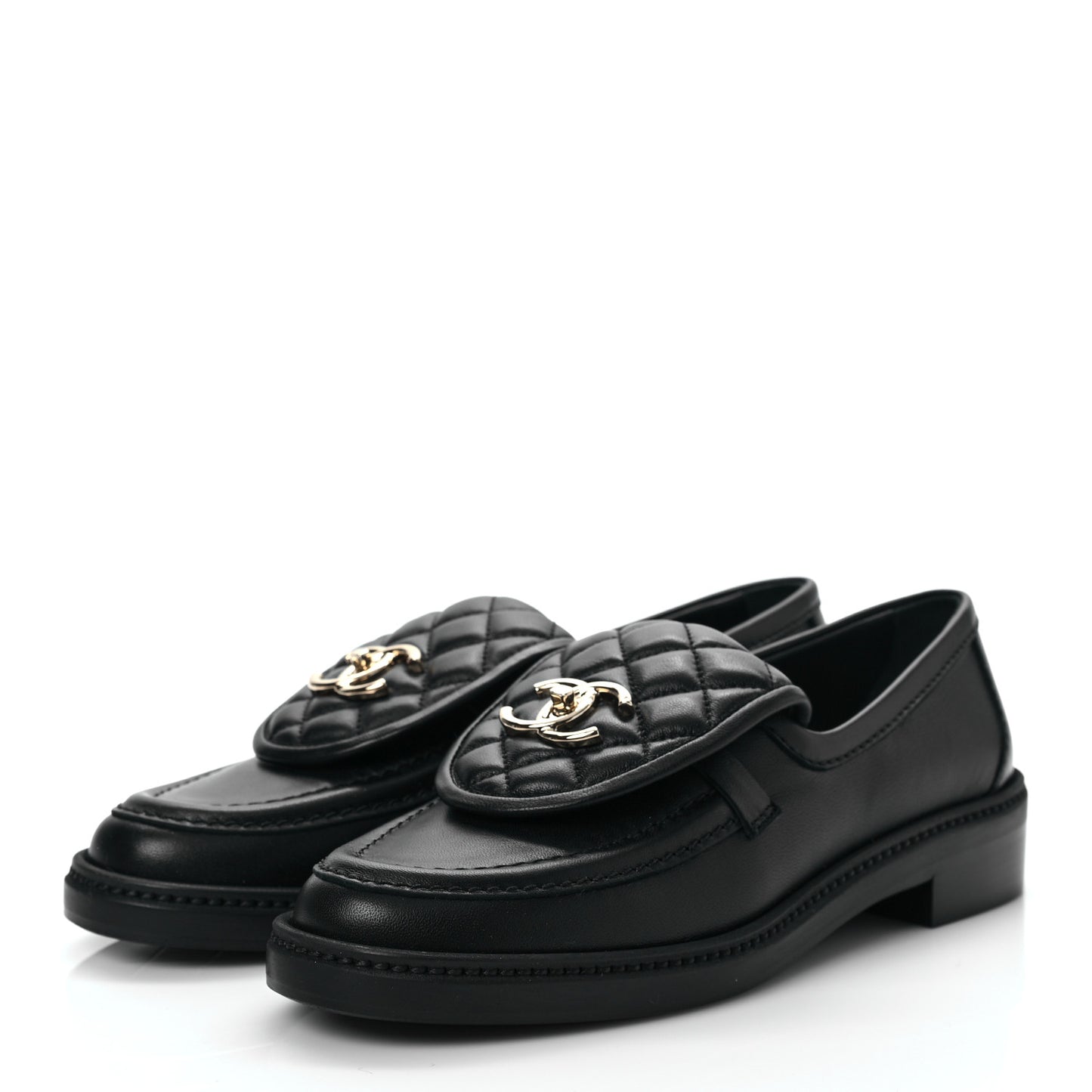 Lambskin Quilted CC Turnlock Loafers 37.5 Black