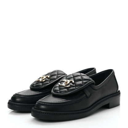 Chanel Lambskin Quilted CC Turnlock Loafers 37.5 Black 3 of 8
