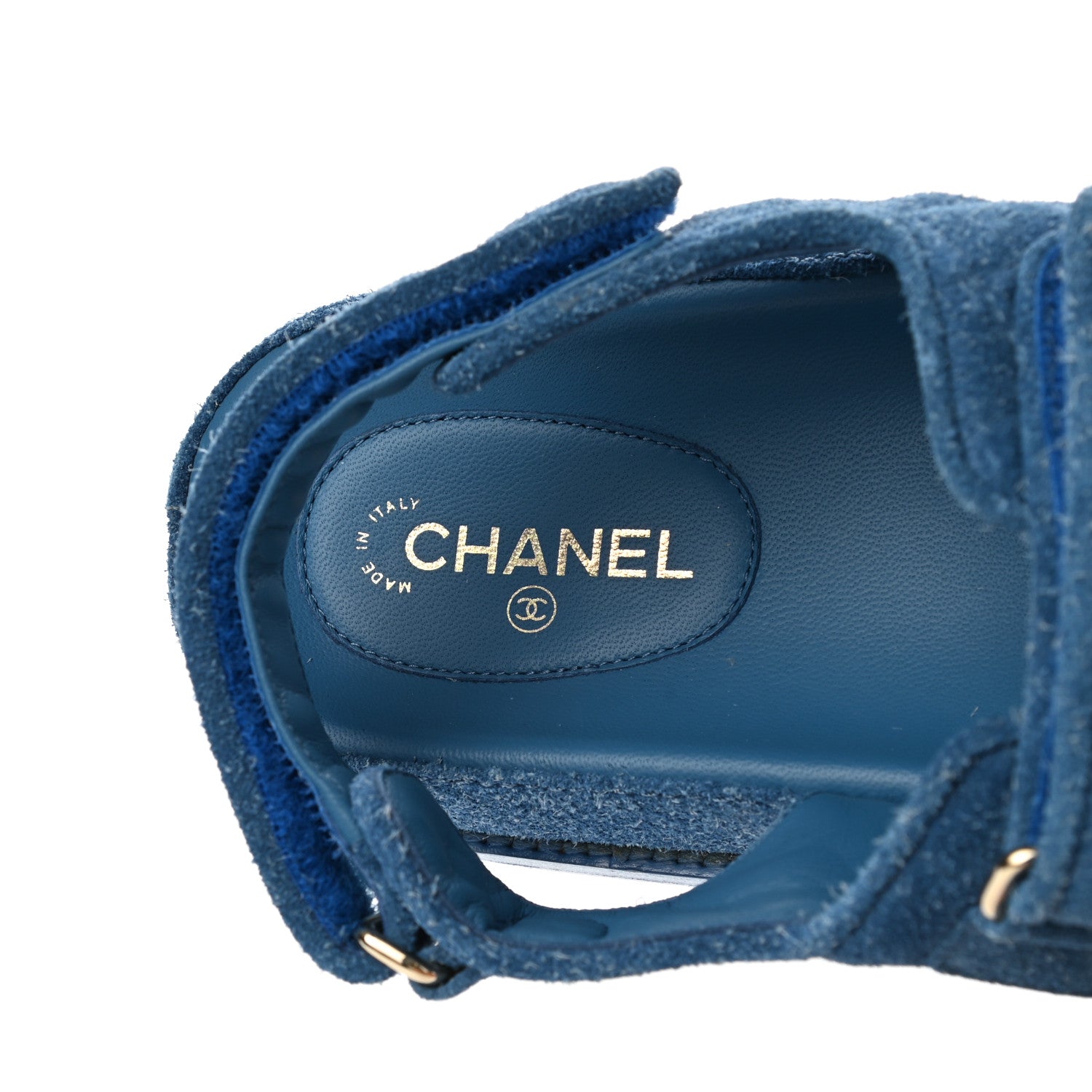Chanel Suede Calfskin Velcro Dad Sandals 41.5 Blue 7 of 9