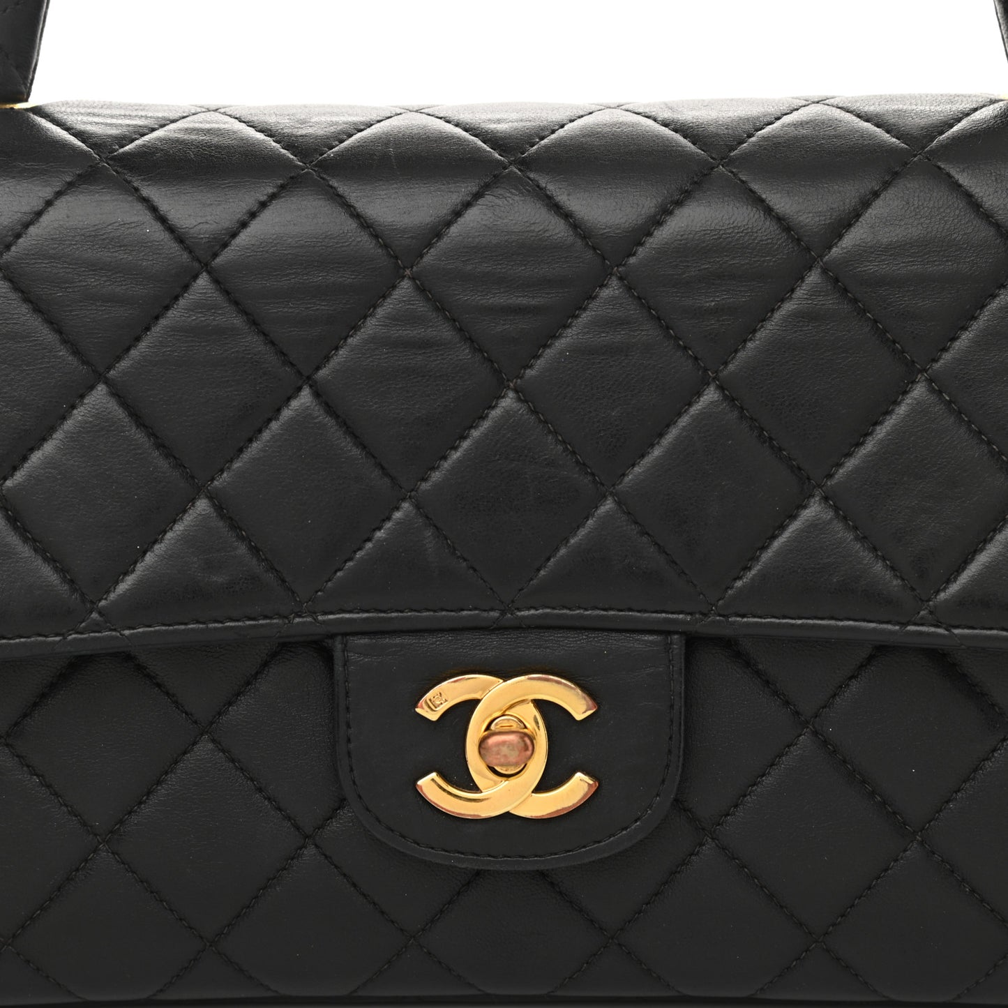 Lambskin Quilted Medium Rectangular Kelly Flap Bag Black