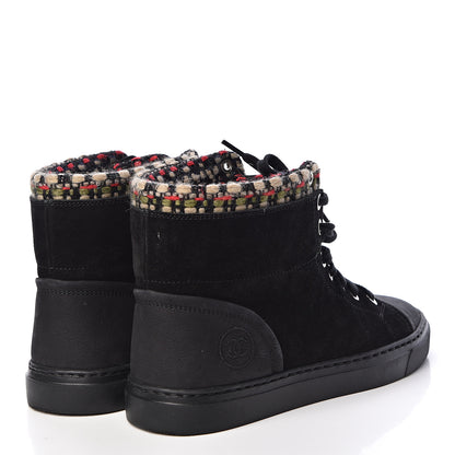 Chanel Suede Tweed High Top Sneakers 35.5 Black 4 of 9