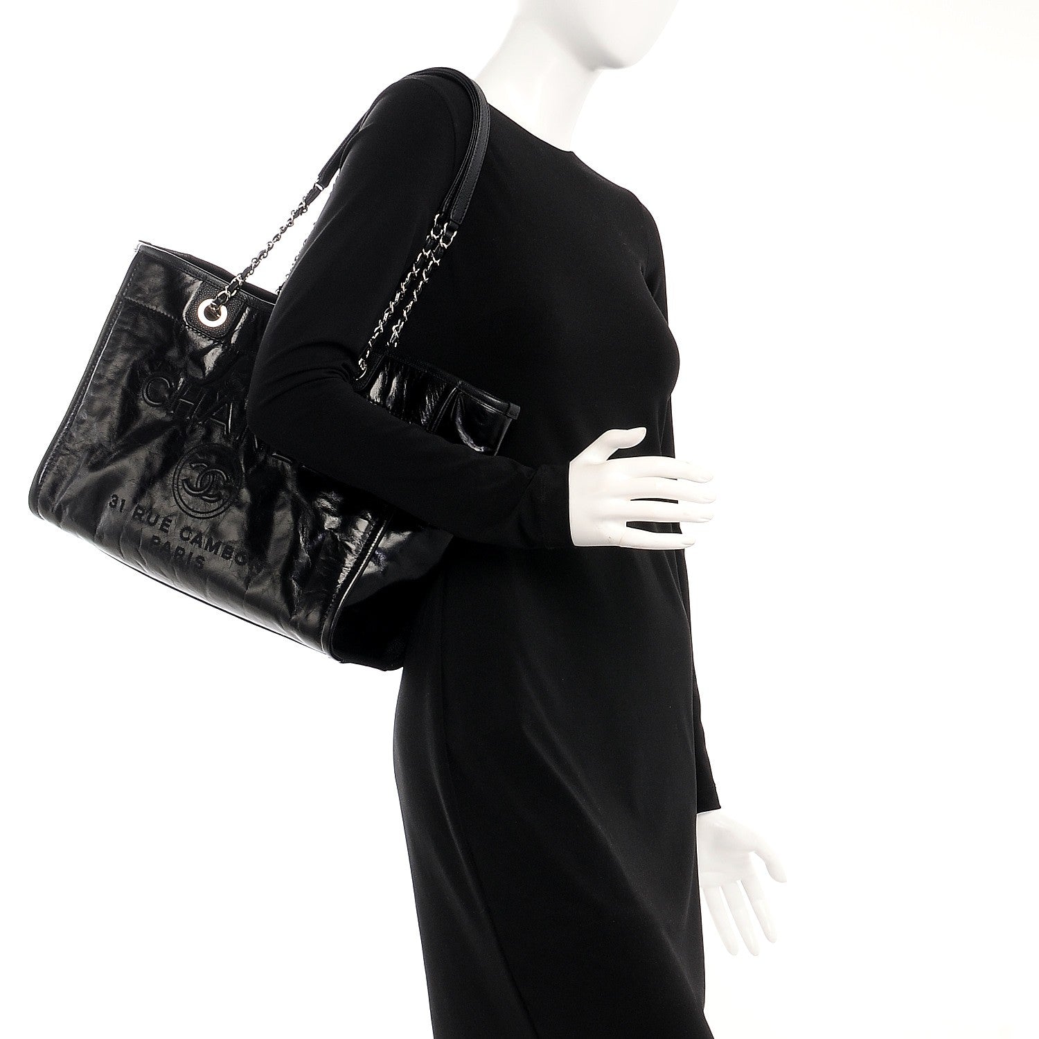 Chanel Glazed Calfskin Small Deauville Tote Black 2 of 7