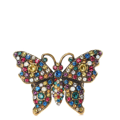Gucci Metal Crystal Butterfly Studded Ring S Aged Gold Multicolor 1 of 5