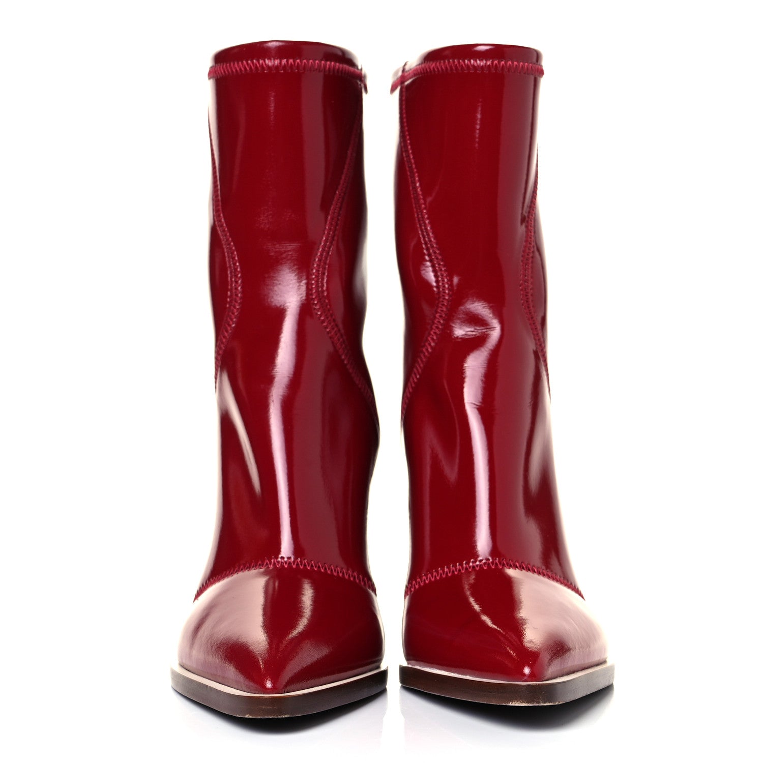 Fendi Glossy Neoprene FFrame Ankle Boots 36 Rosso Ciliegia 5 of 7