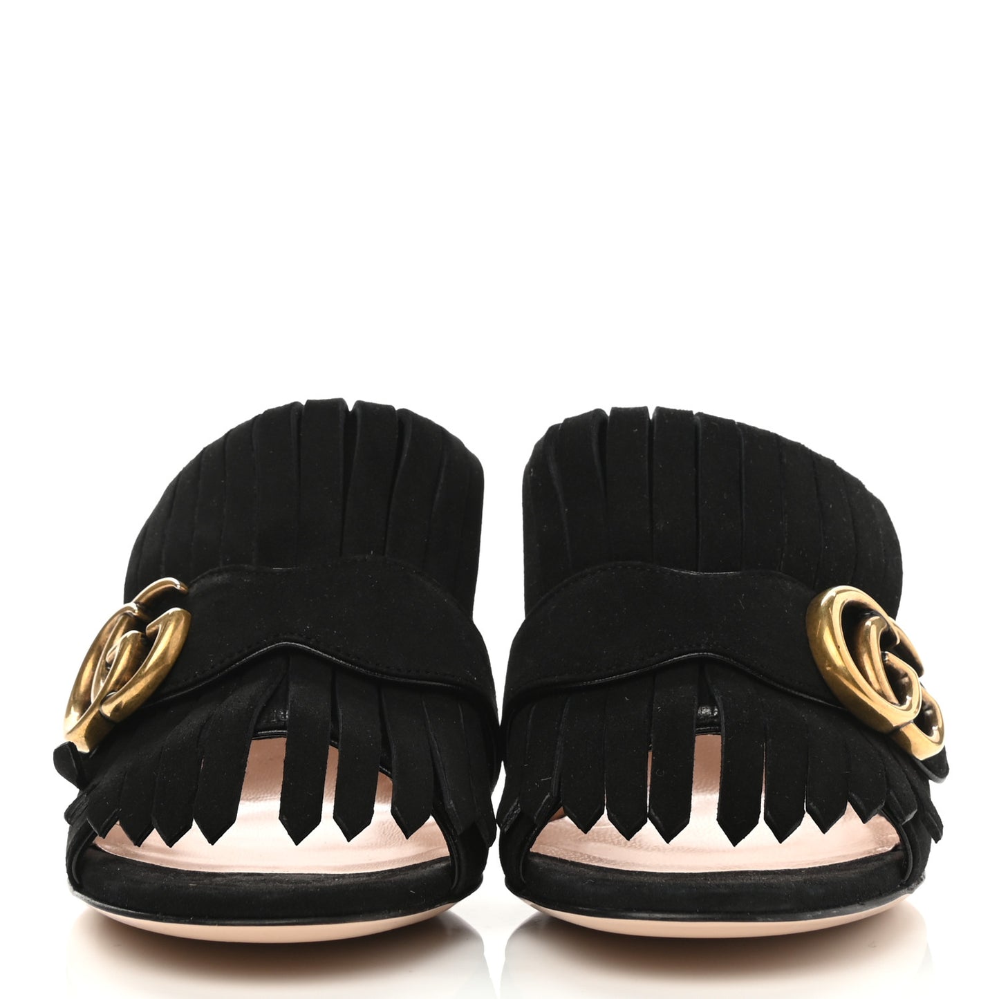 Kid Scamosciato GG Marmont Fringe 75mm Slide Sandals 35.5 Black
