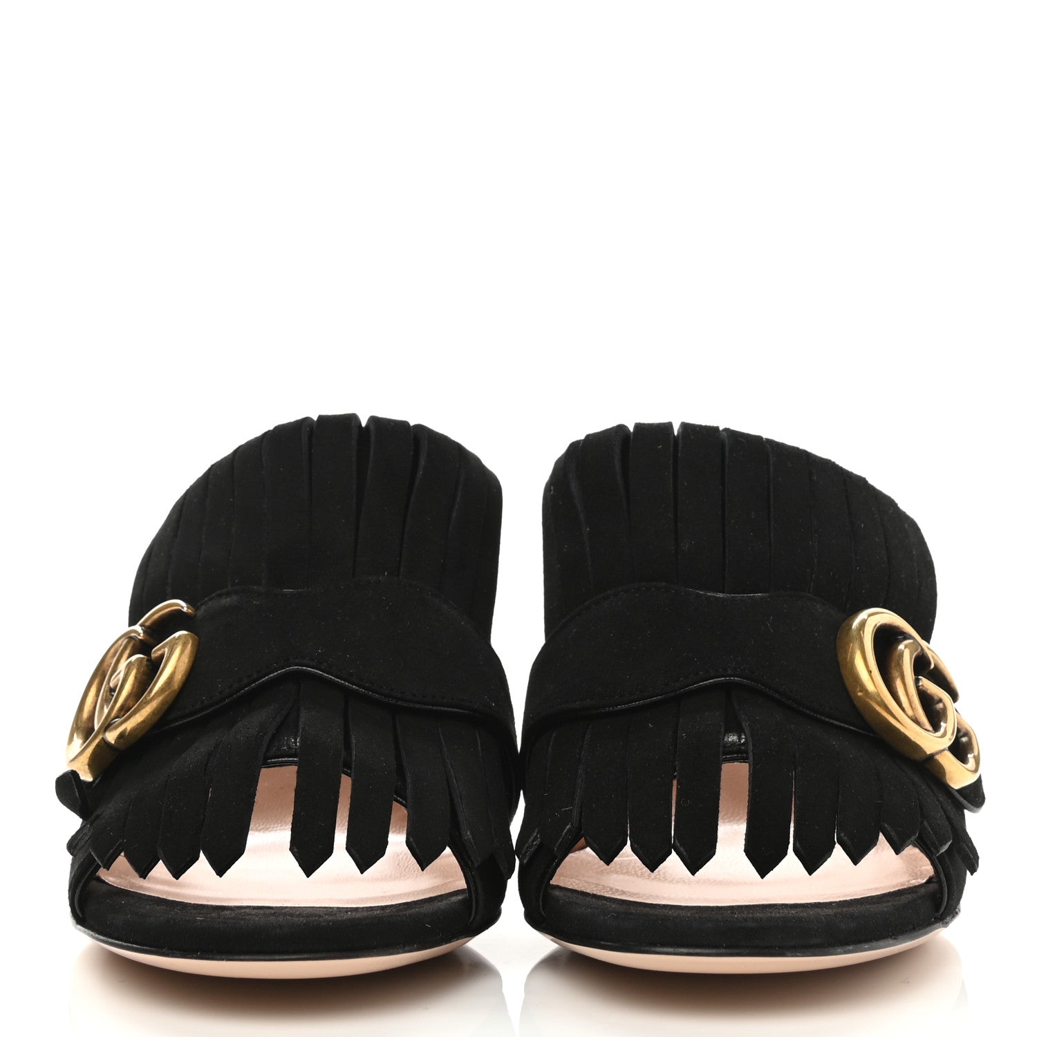 Gucci Kid Scamosciato GG Marmont Fringe 75mm Slide Sandals 35.5 Black 2 of 11