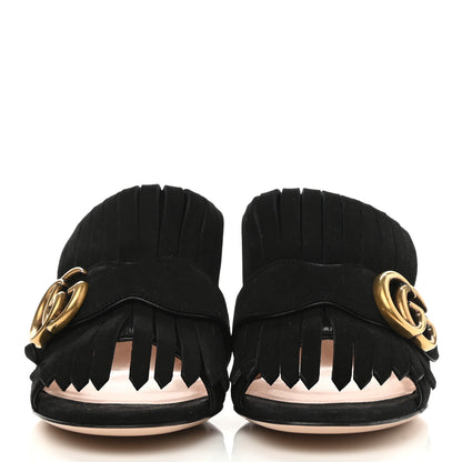 Gucci Kid Scamosciato GG Marmont Fringe 75mm Slide Sandals 35.5 Black 2 of 11