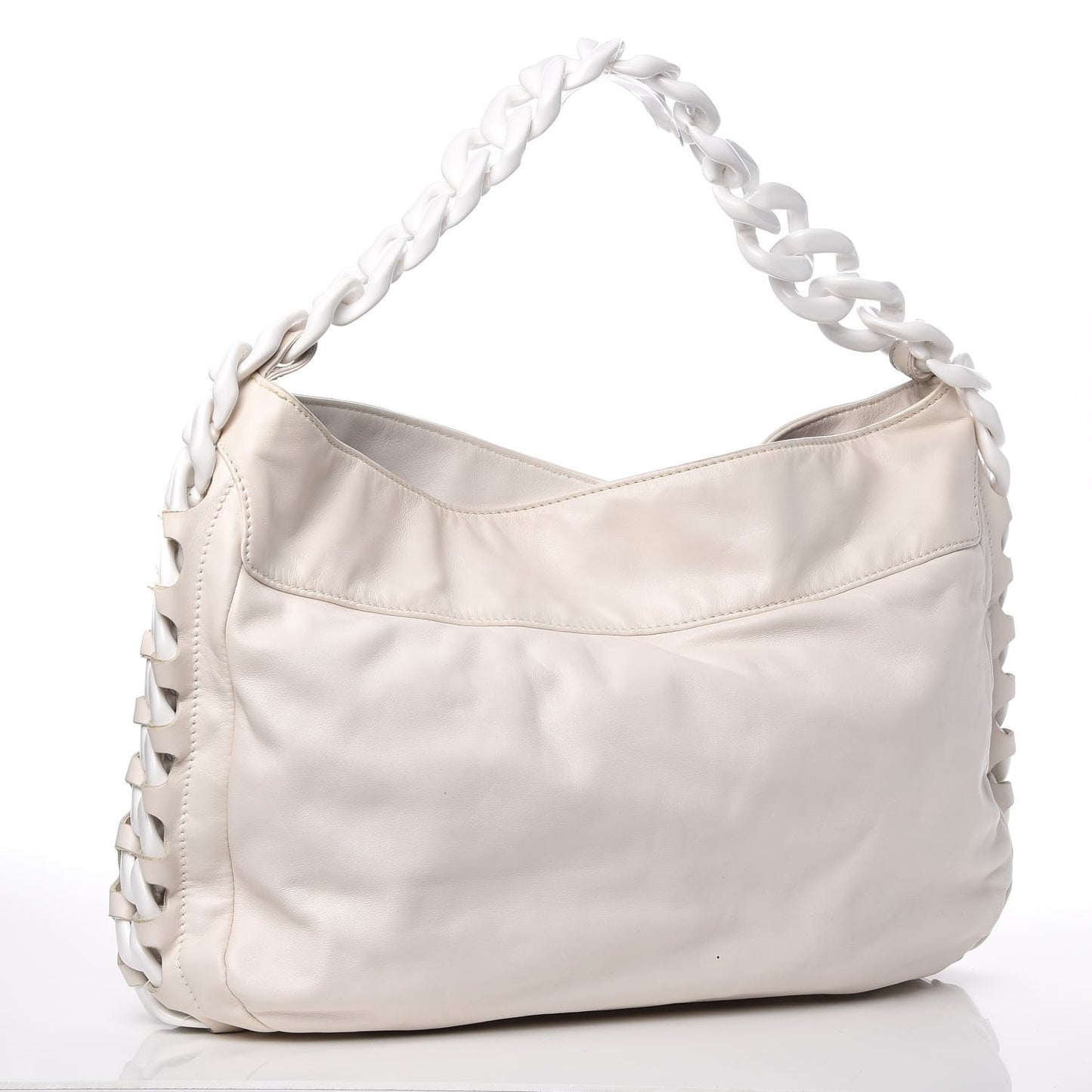 Calfskin Modern Chain Rhodoid Hobo White
