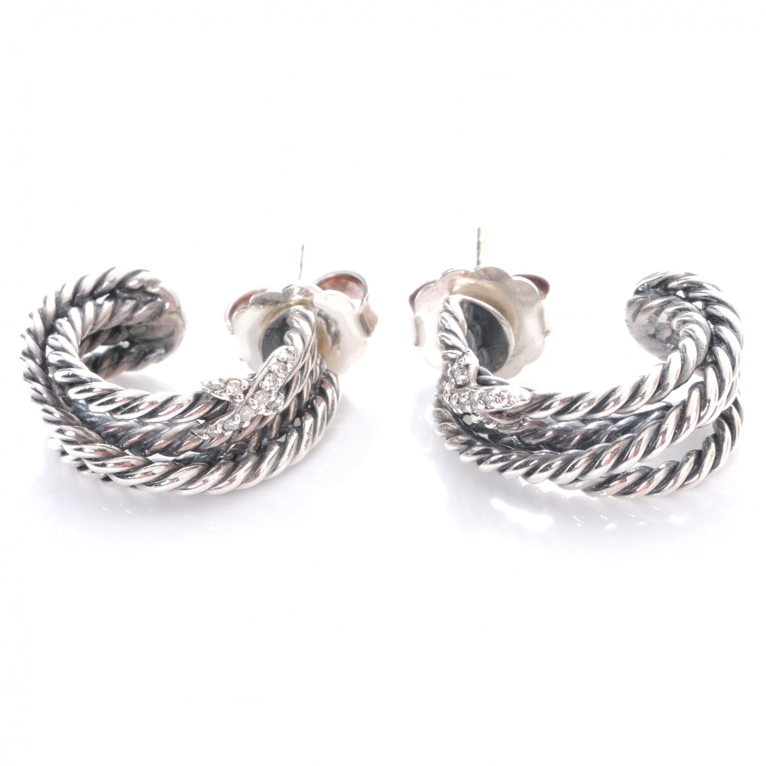 David Yurman Sterling Silver Diamond Crossover X Earrings 3 of 6