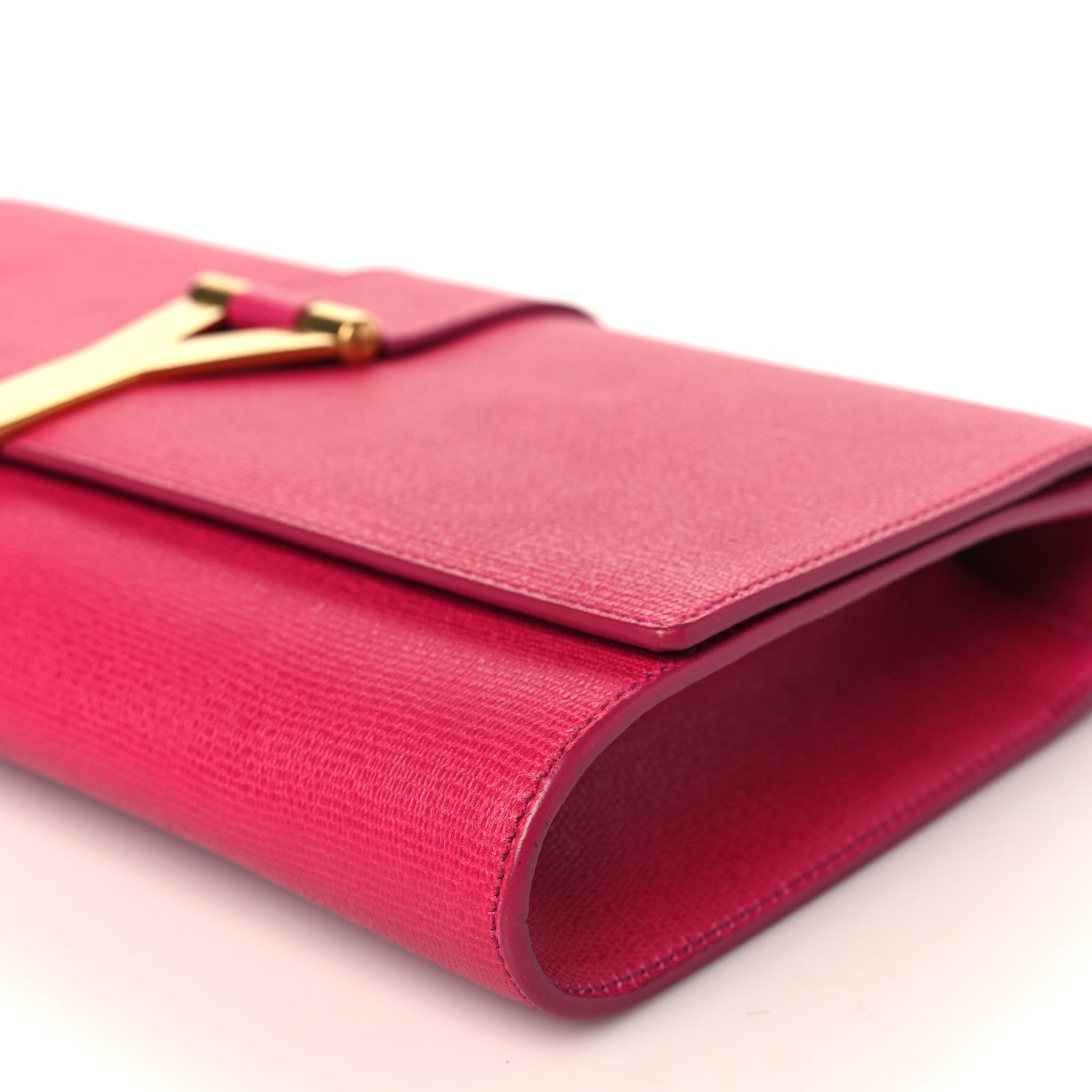 Saint Laurent Textured Calfskin Classic Y Ligne Clutch Fuchsia 9 of 10