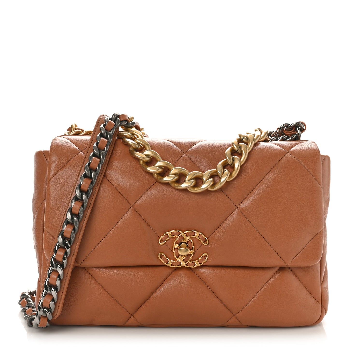 Lambskin Quilted Large Chanel 19 Flap Brown