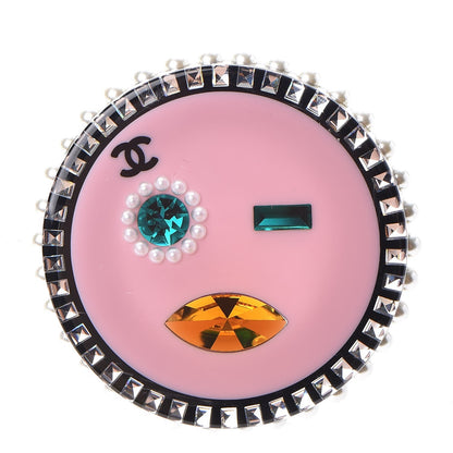 Chanel Metal Resin Pearl Emoji Brooch Silver Pink 1 of 5