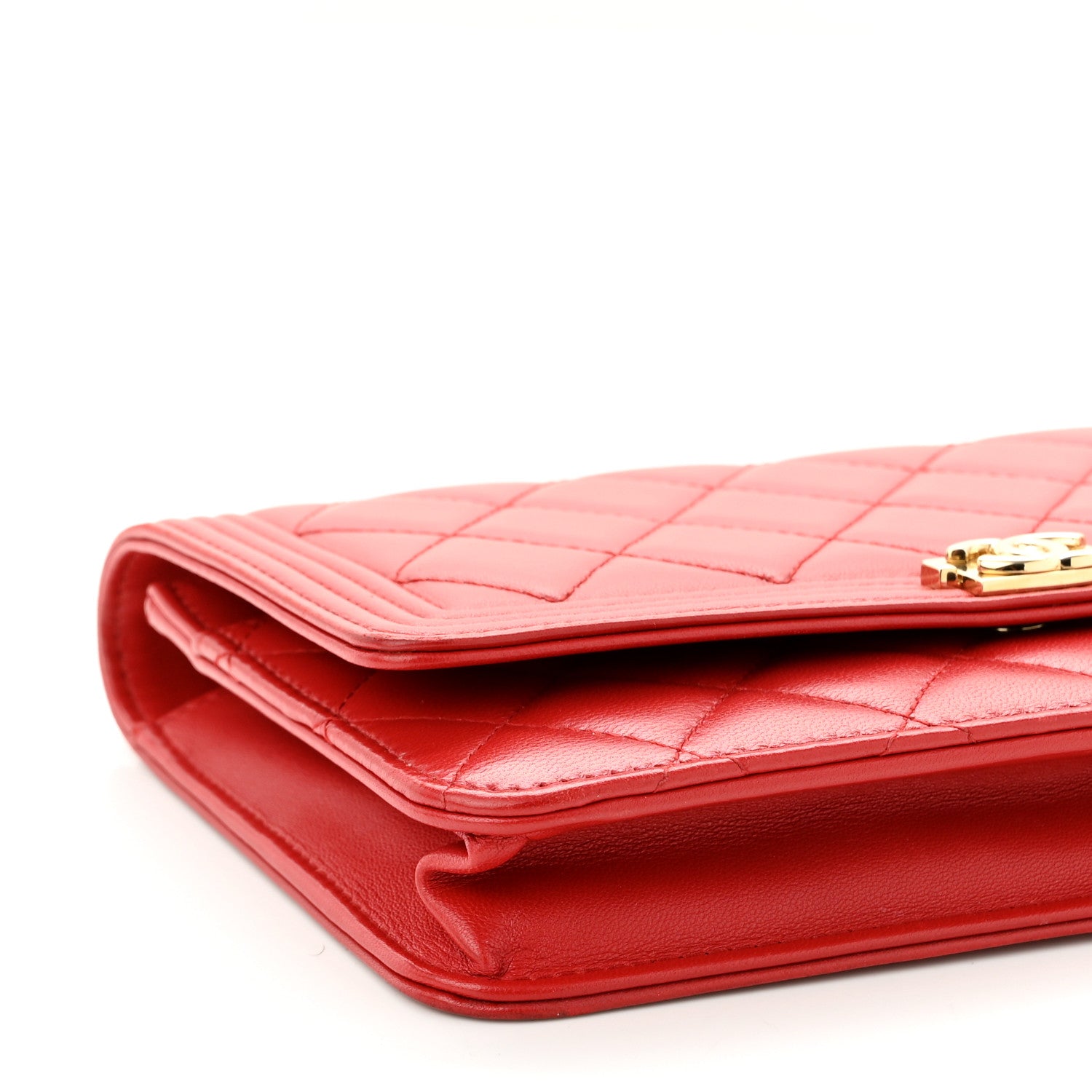 Chanel Lambskin Quilted Boy Wallet On Chain WOC Red 10 of 12