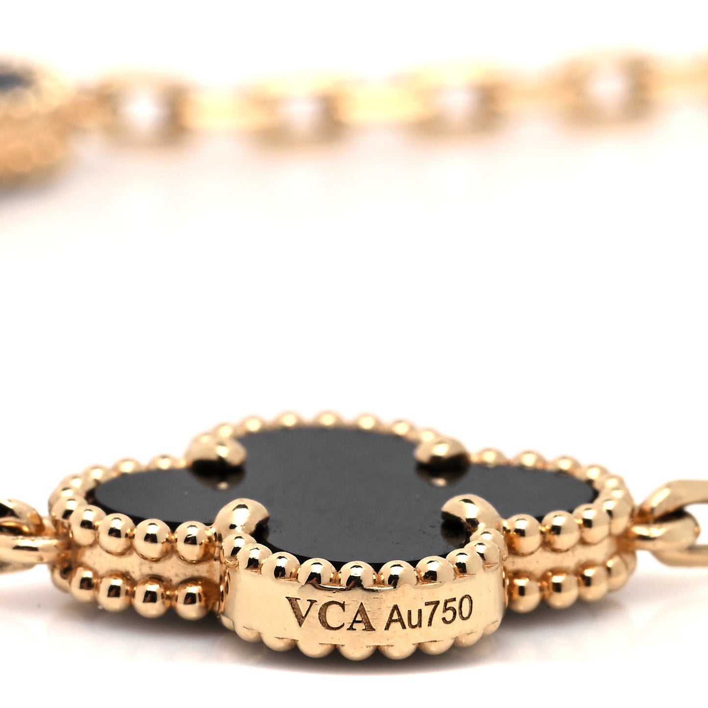 18K Yellow Gold Black Onyx 5 Motifs Vintage Alhambra Bracelet