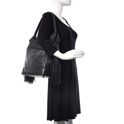 Christian Louboutin Empire Calf Spikes Fringe Eloise Hobo Black 2 of 9