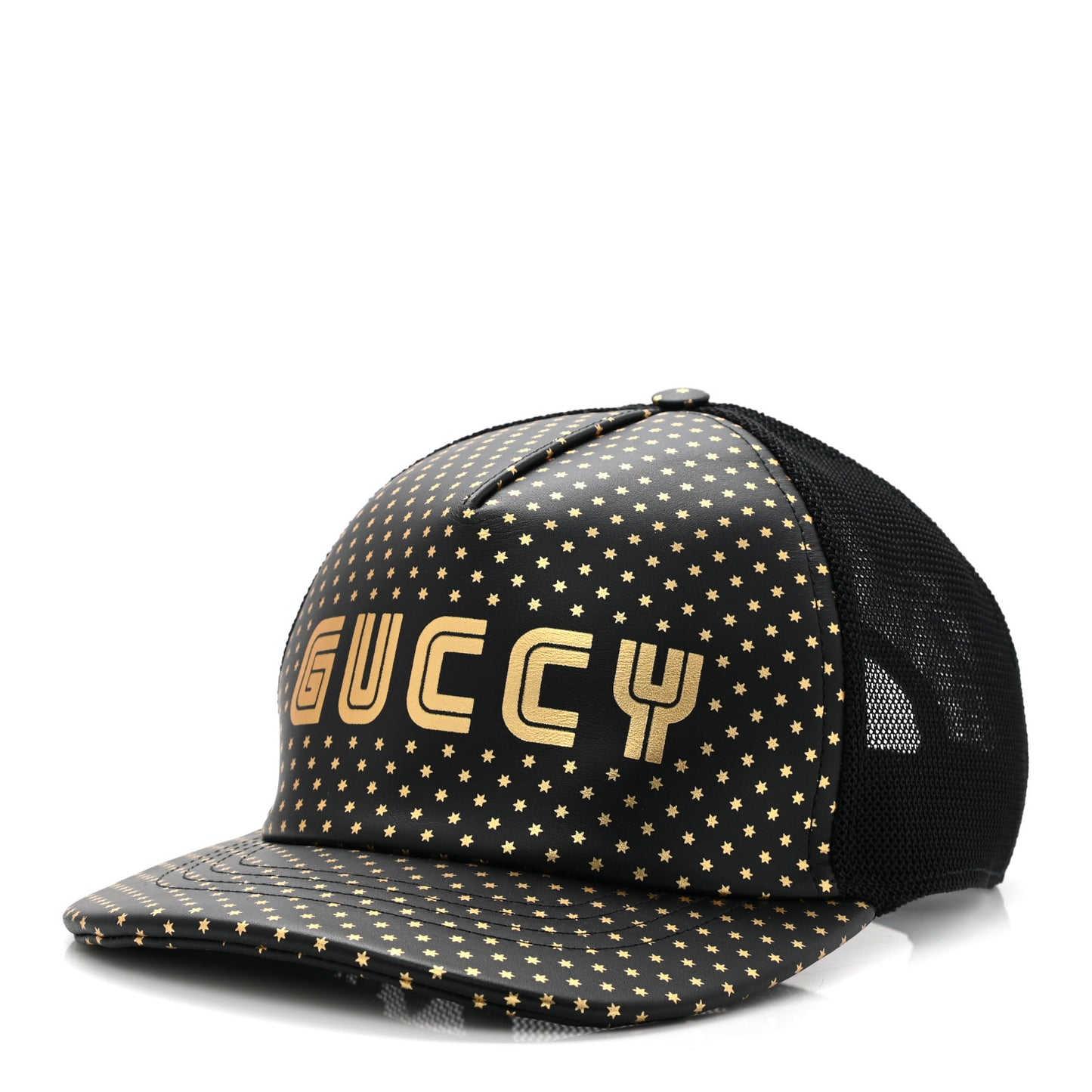 X SEGA Calfskin GUCCY Stars Baseball Hat M Black Gold