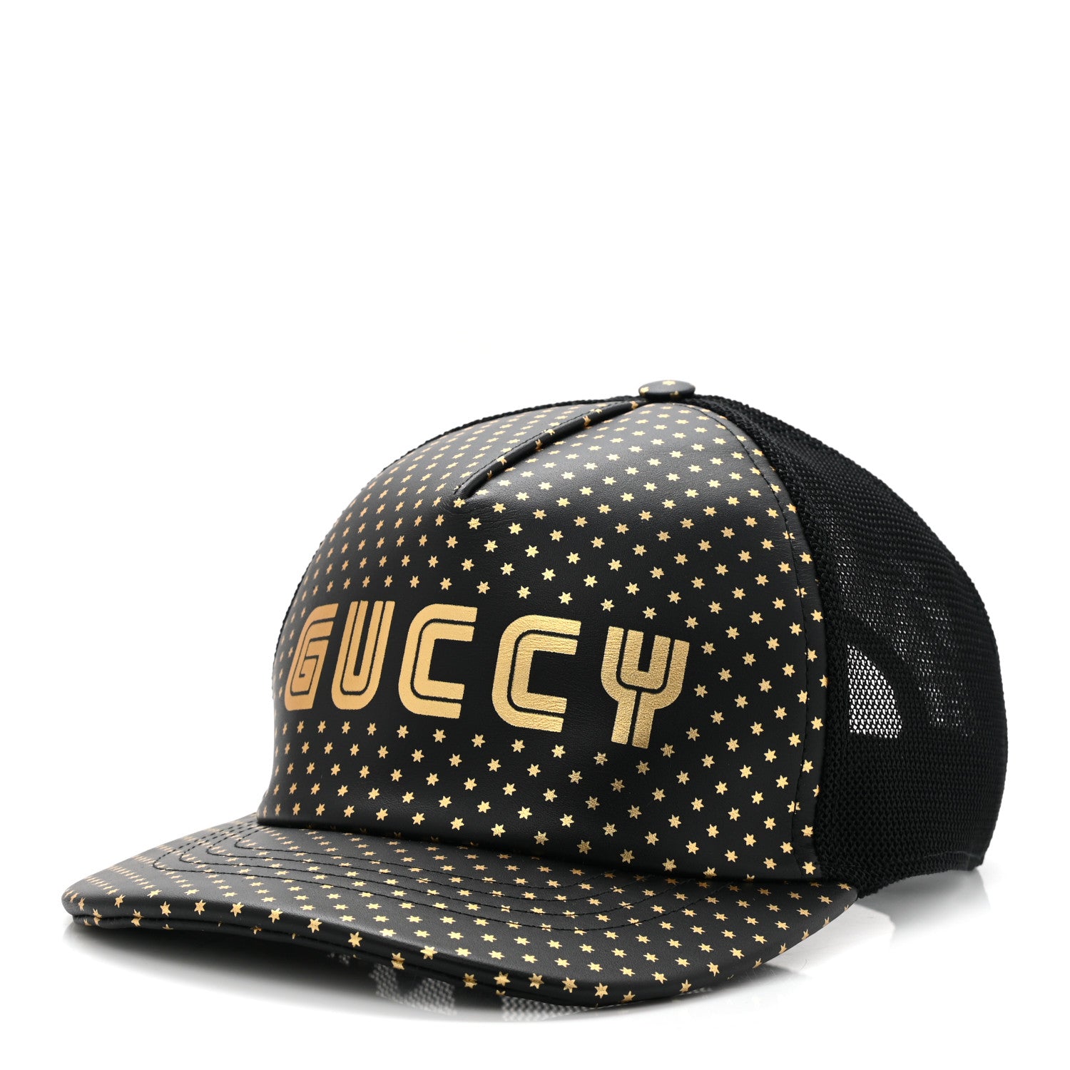 Gucci X SEGA Calfskin GUCCY Stars Baseball Hat M Black Gold 1 of 9