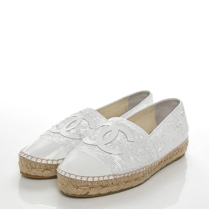 Chanel Patent Sequin CC Espadrilles 37 White 3 of 7