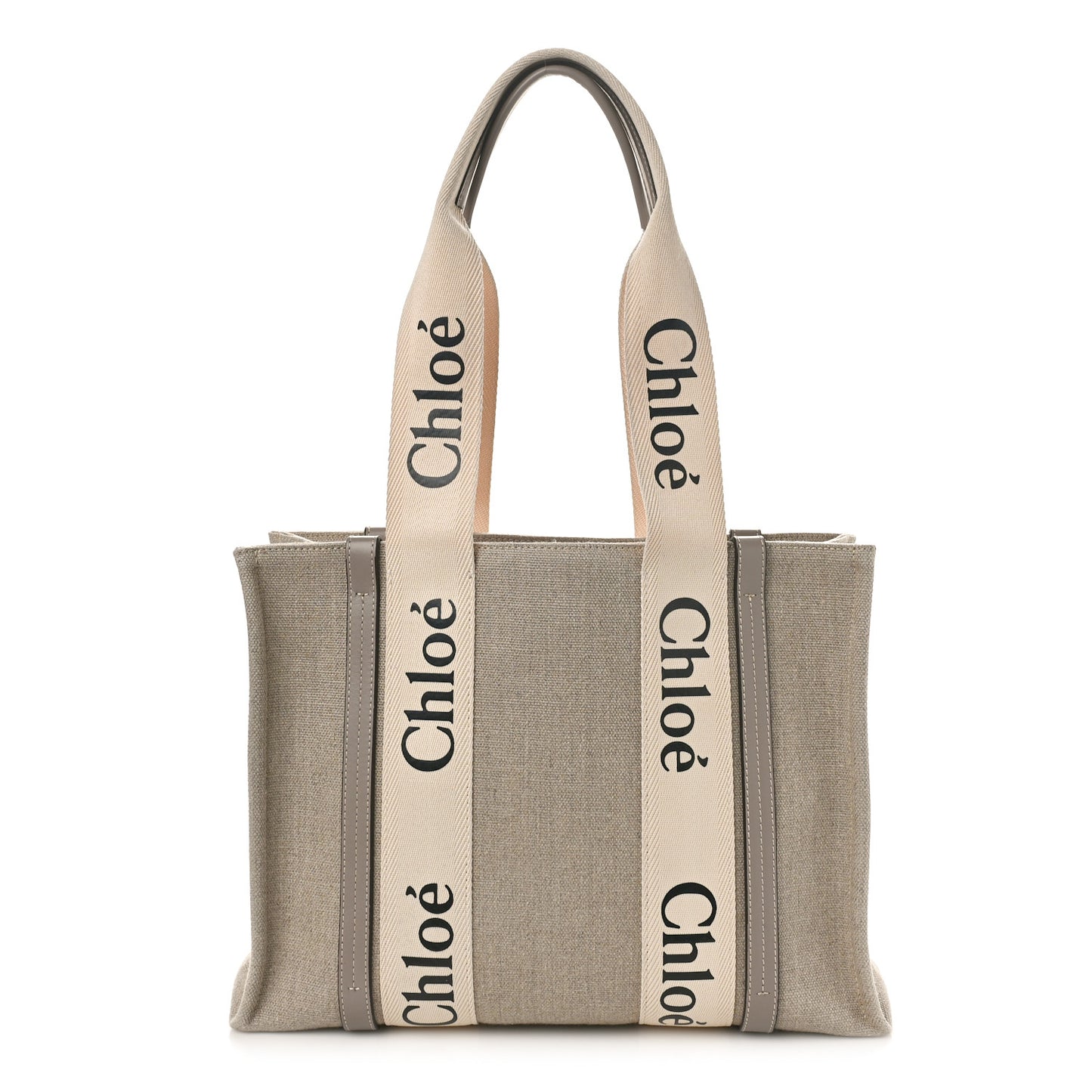 Linen Calfskin Medium Woody Ribbon Tote Grey