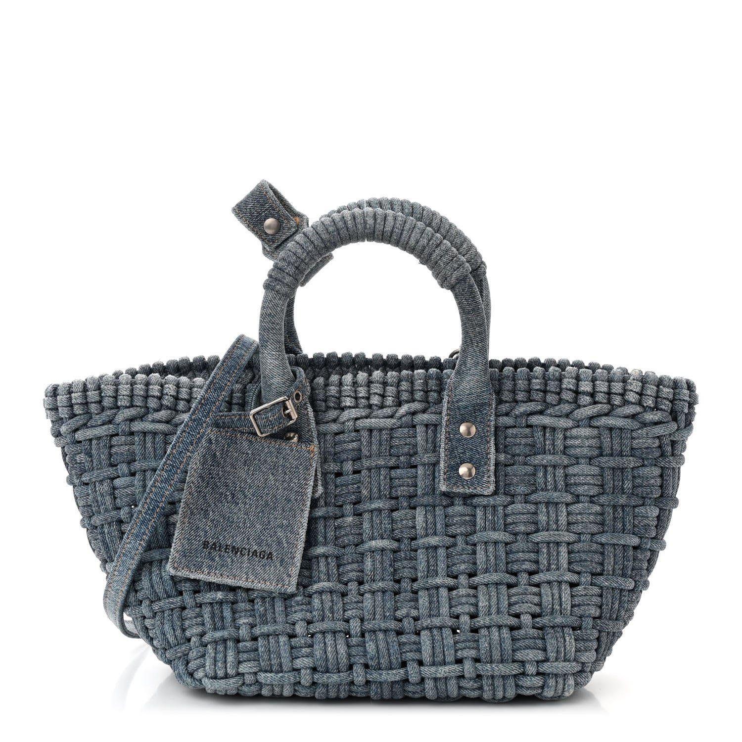 Balenciaga Washed Frayed Denim Braided XS Bistro Basket Blue 1 of 12