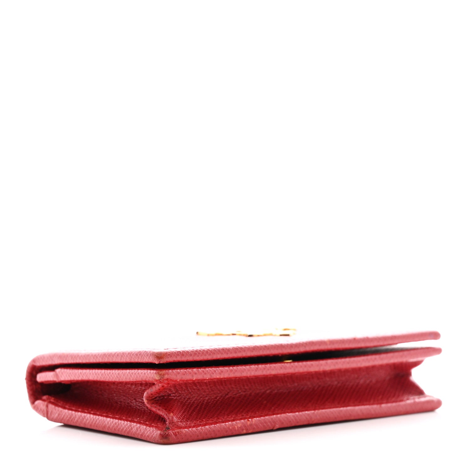 Prada Saffiano Metal Bi-Fold Card Holder Wallet Fuoco 4 of 10