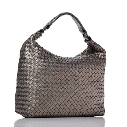 Bottega Veneta Metallic Grosgrain Intrecciato Pyramid Hobo Pewter 3 of 10