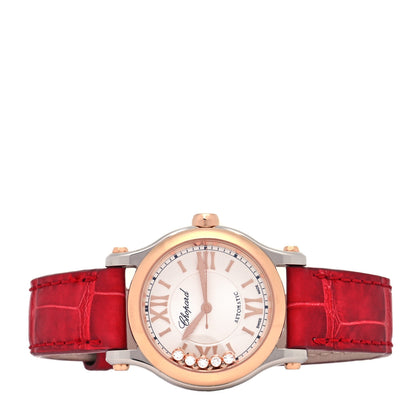 Chopard Stainless Steel 18K Rose Gold Alligator 5 Diamond 30mm Happy Sport Automatic Watch Red 2 of 4