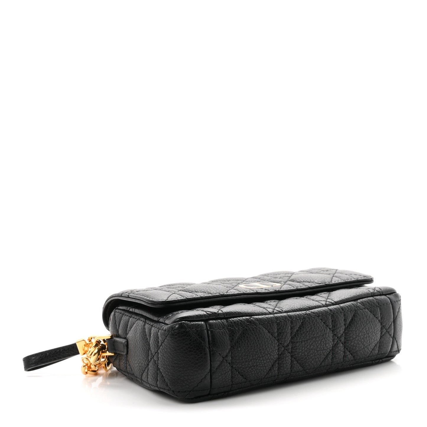 Supple Calfskin Cannage Caro Pouch With Chain  Black