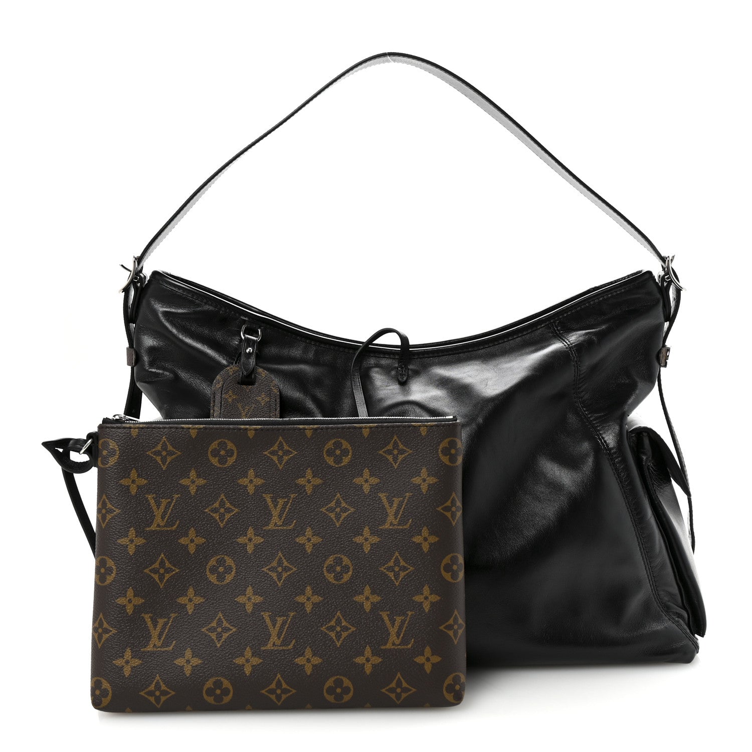 Louis Vuitton Lambskin CarryAll Travel Bag Black 3 of 11