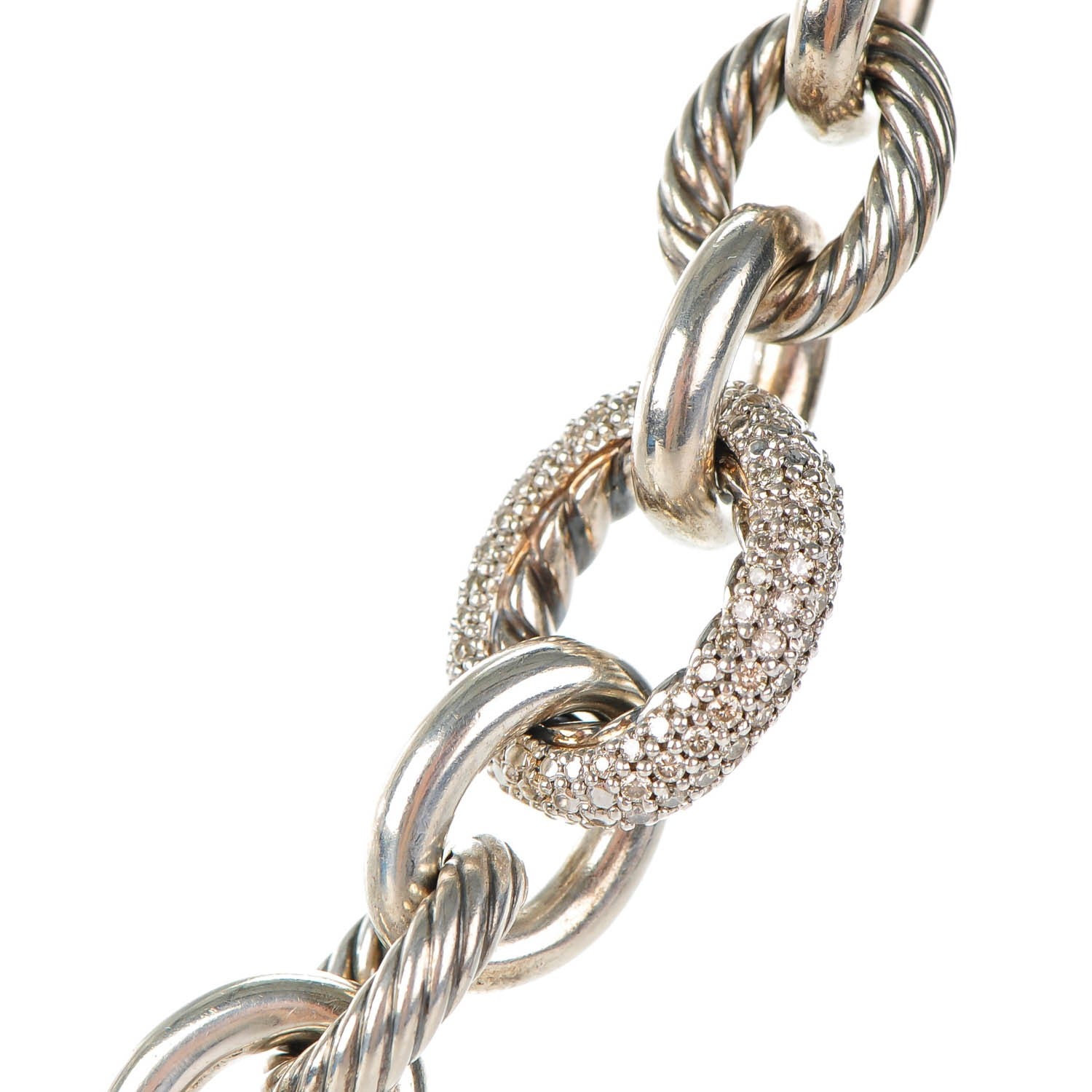 David Yurman Sterling Silver Pave Diamond 15mm Large Oval Link Necklace 3 of 8