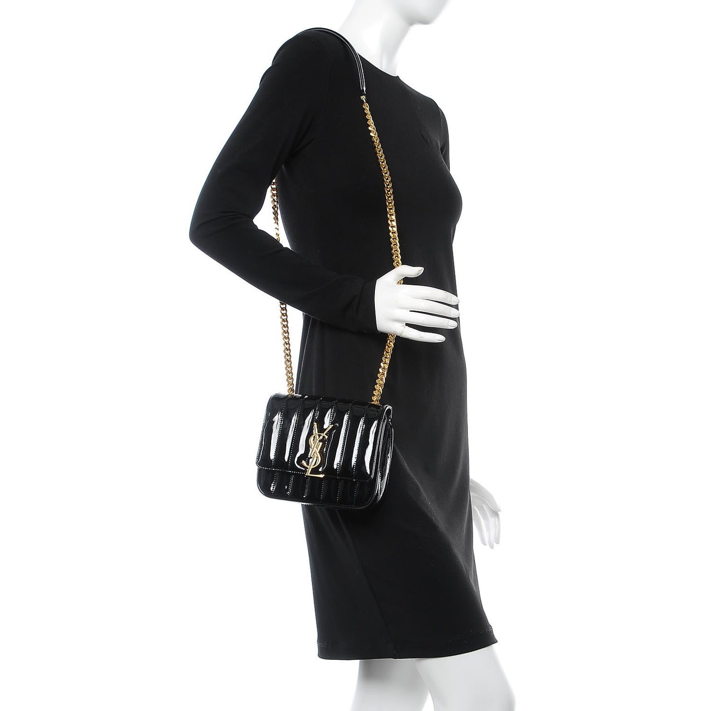Patent Calfskin Matelasse Monogram Small Vicky Chain Bag Black