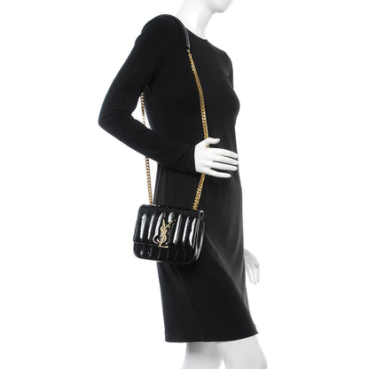 Saint Laurent Patent Calfskin Matelasse Monogram Small Vicky Chain Bag Black 2 of 8