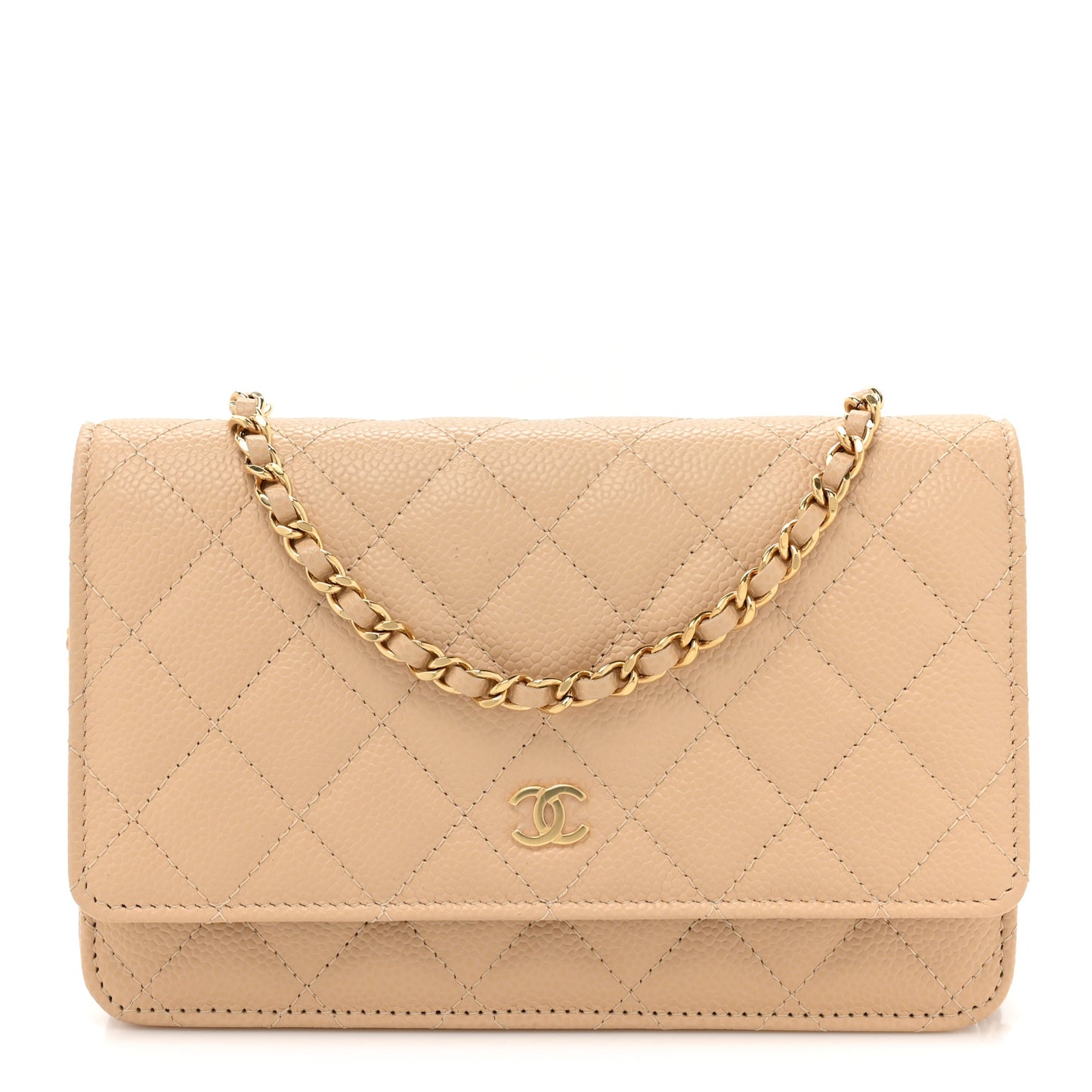 Caviar Quilted Wallet on Chain WOC Beige Clair