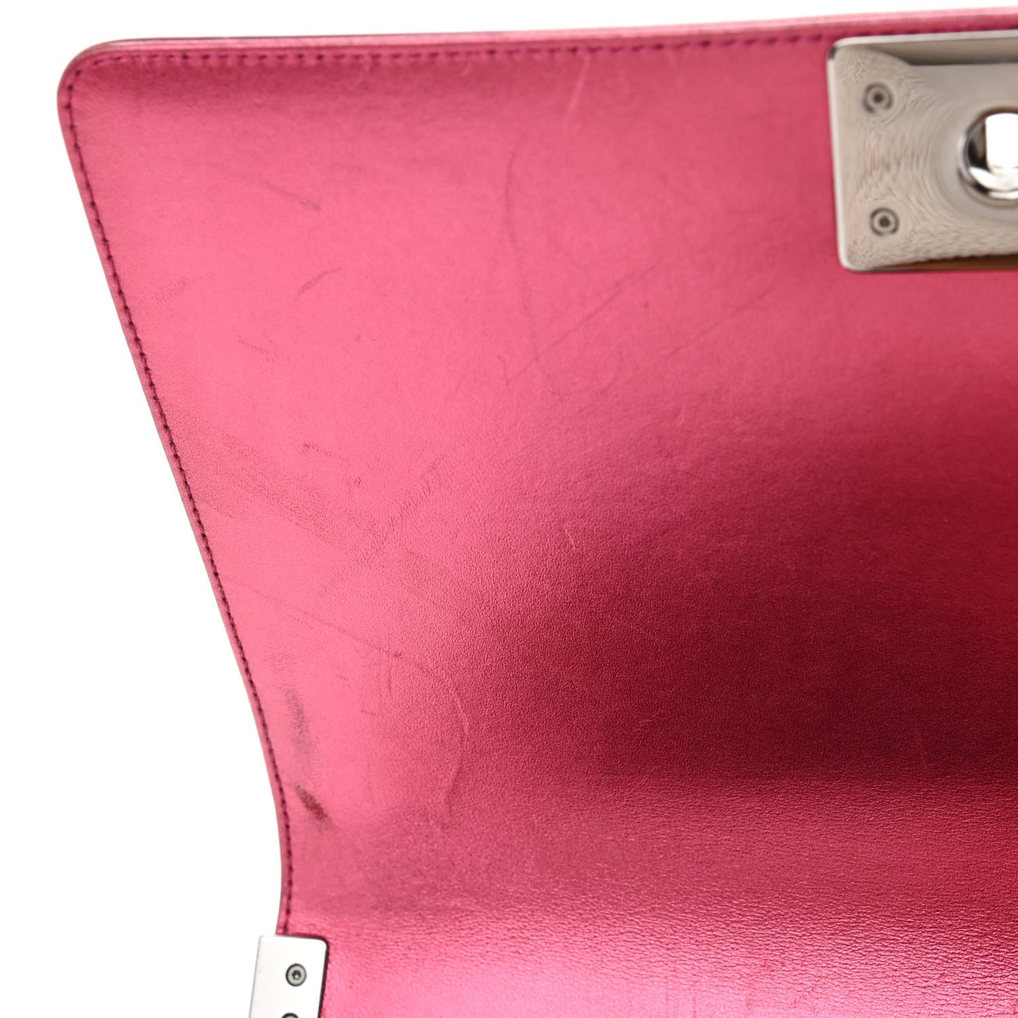 Metallic Patent Quilted New Medium Boy Flap Fuchsia