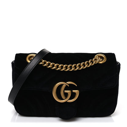 Gucci Velvet Matelasse Mini GG Marmont Shoulder Bag Black 75/30 Black 1 of 11