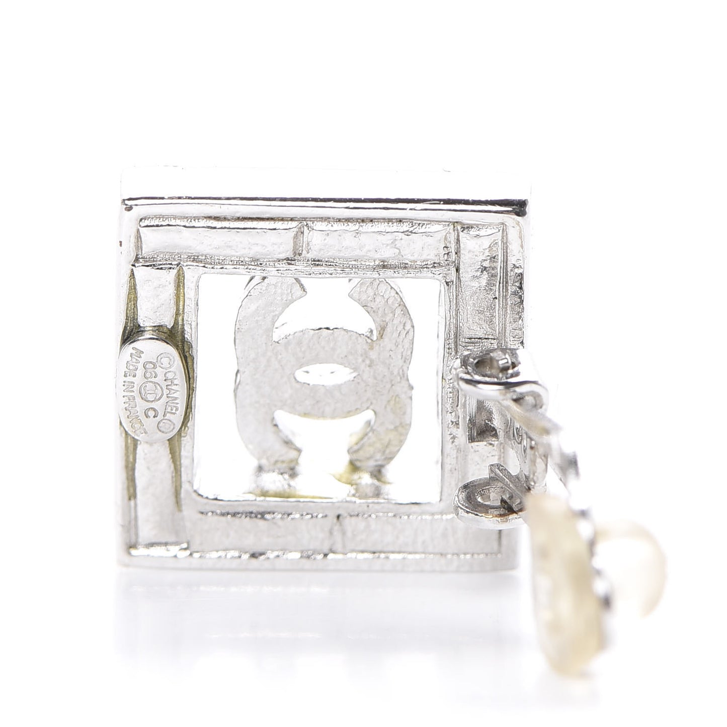 Crystal Baguette CC Square Clip On Earrings Silver