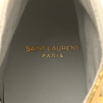 Saint Laurent Distressed Calfskin Bedford Logo-Appliqued Hightop Sneakers 44 Gold Cream White 8 of 10