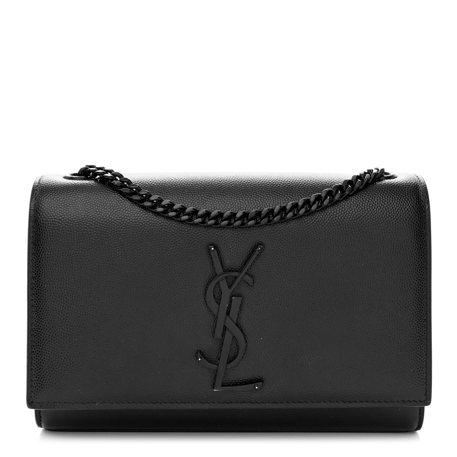 front view image of a SAINT LAURENT Grain De Poudre Small Monogram Kate Satchel in the color Black by FASHIONPHILE