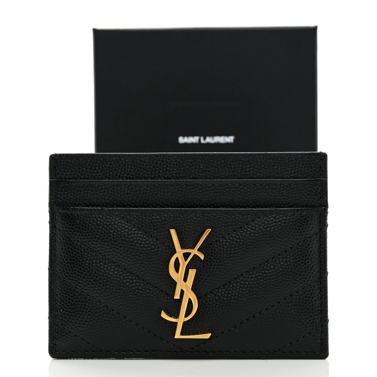 Grain De Poudre Matelasse Chevron Monogram Credit Card Case Black