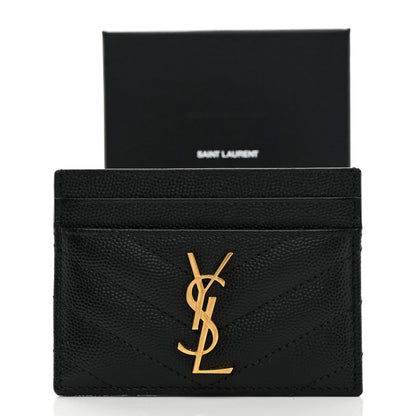 Saint Laurent Grain De Poudre Matelasse Chevron Monogram Credit Card Case Black 8 of 8